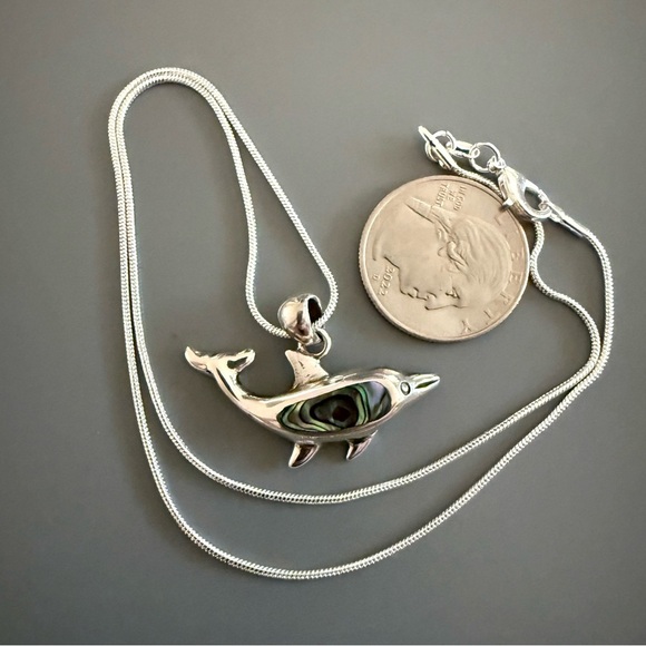 Dolphin Pendant Sterling Silver 925 With SS Plate Chain - Picture 2 of 5